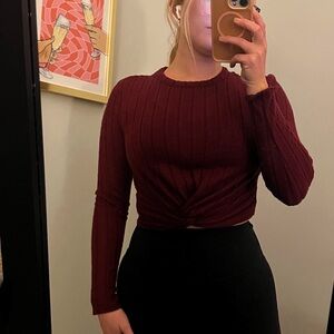 Altard state burgundy front twist crop top